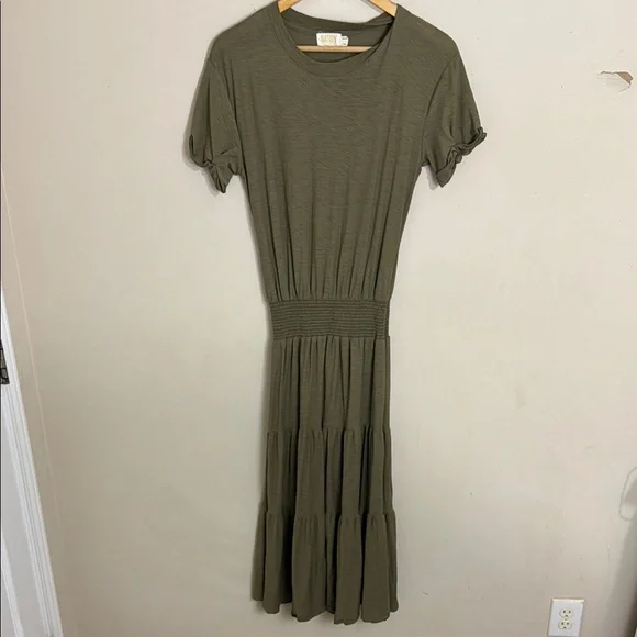 olive green smocked dress Baltic Born Womens Lainey Smocked Dotted Midi Dress | Deep Olive main image 1